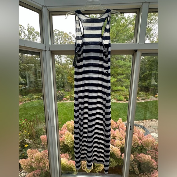 Navy & white striped maxi dress size L - Picture 3 of 4